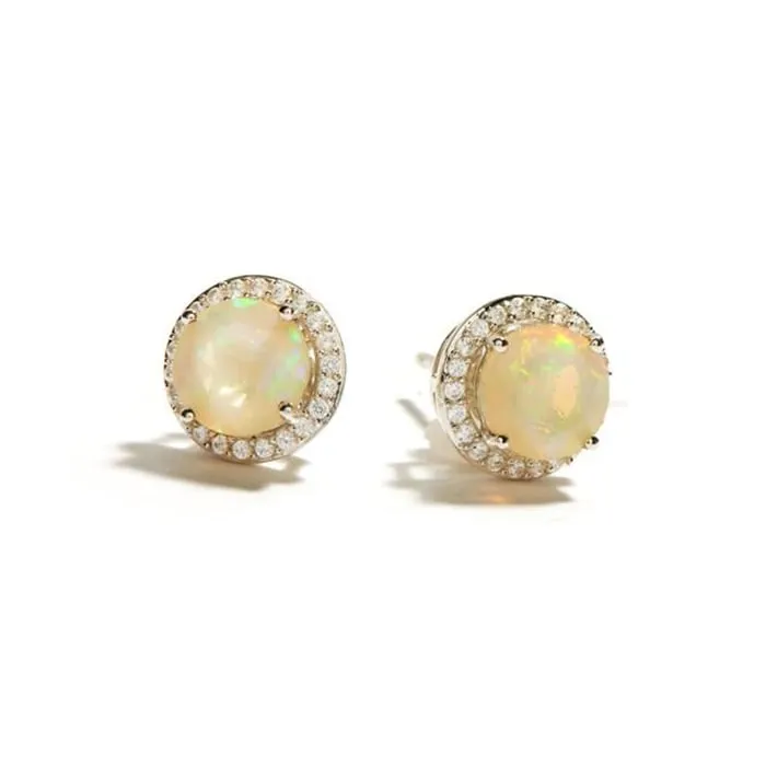 Opal ve Beyaz Zirkon Küpeler, Gümüş