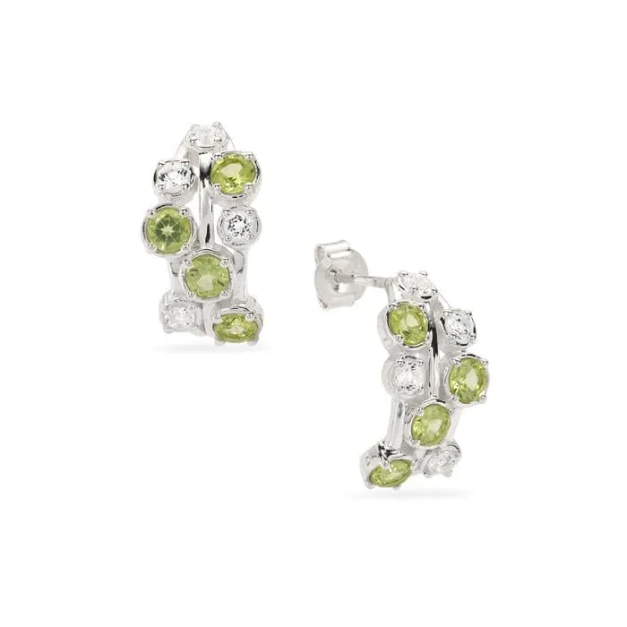 Peridot Küpeler, Beyaz Zirkonlu, Gümüş